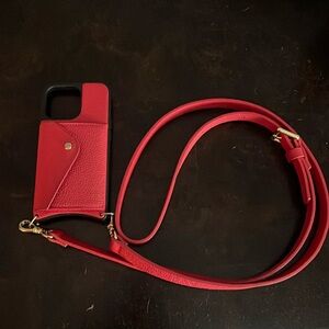 Bandolier Hailey Side Slot Leather Crossbody poppy red WITH AirPods attachment